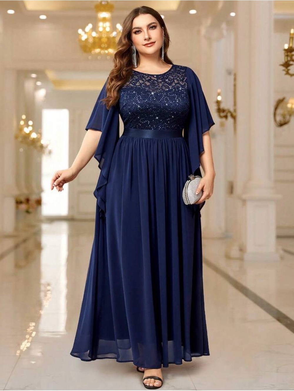 Miss May Navy Blue Mother of the Bride Dress Woman’s Plus size 2X lace sequin